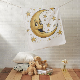 Vintage Whimsical Man in the Moon   Golden Celesti Baby Blanket