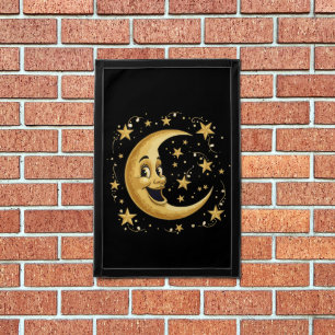 Vintage Whimsical Man in the Moon   Golden Celesti Pennant