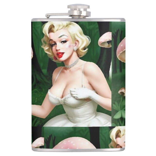 Vintage Whimsical Marilyn Monroe RetroForest Hip  Flask (Front)