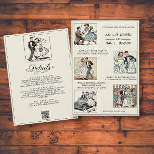 Vintage Whimsical Romantic 50s Comic Book Wedding Invitation