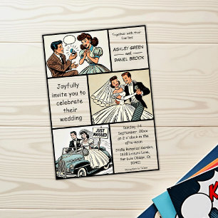 Vintage Whimsical Romantic Couple Comic Wedding Acrylic Invitations