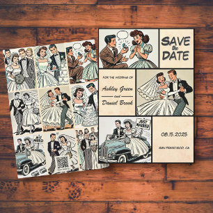 Vintage Whimsical Romantic Couple Comic Wedding Save The Date