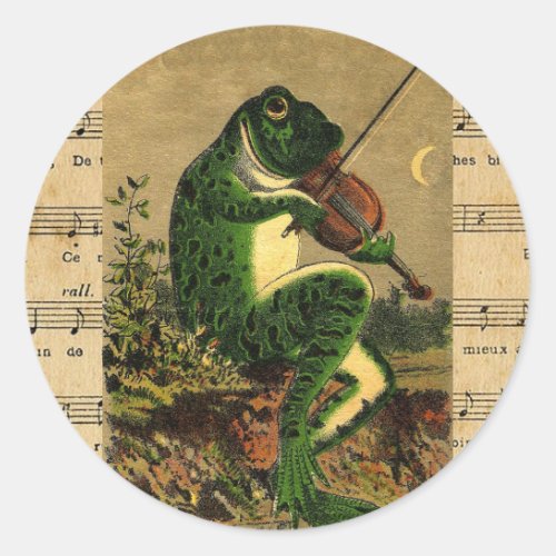 Vintage Whimsical Romantic Frog with Violin Classic Round Sticker