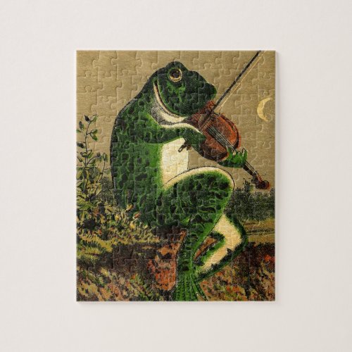 Vintage Whimsical Romantic Frog with Violin Jigsaw Puzzle