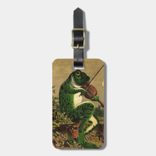 Vintage Whimsical Romantic Frog with Violin Luggage Tag