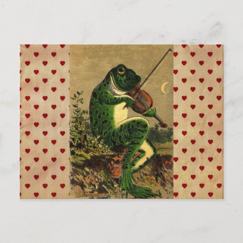 Vintage Whimsical Romantic Frog with Violin Postcard