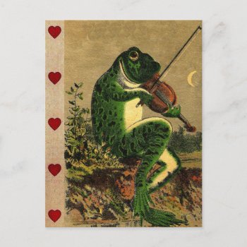 Vintage Whimsical Romantic Frog With Violin Postcard by Biblioartgifts at Zazzle