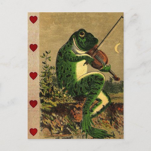 Vintage Whimsical Romantic Frog with Violin Postcard