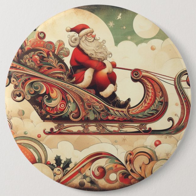 vintage/whimsical/santa/Christmas Button (Front)