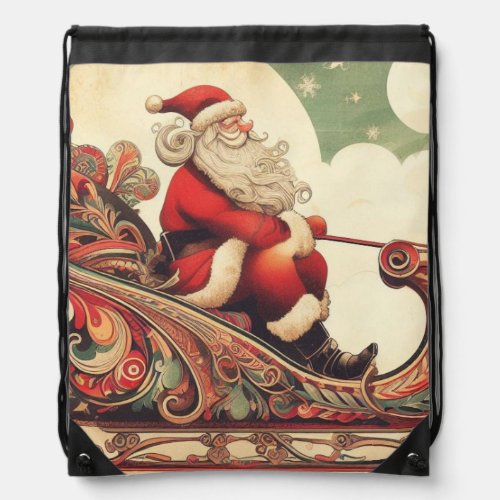 vintagewhimsicalsantaChristmas Drawstring Bag