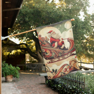 vintage/whimsical/santa/Christmas House Flag