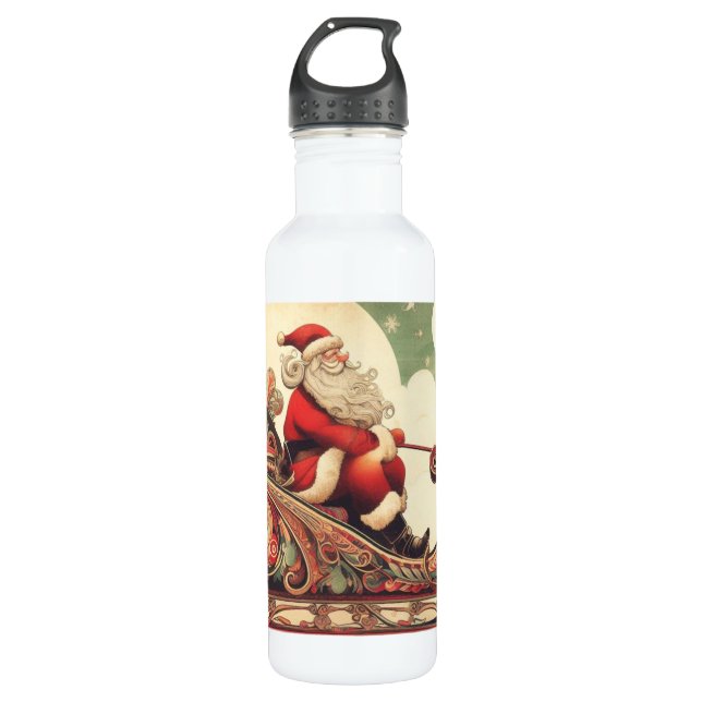 vintage/whimsical/santa/Christmas Stainless Steel Water Bottle (Front)