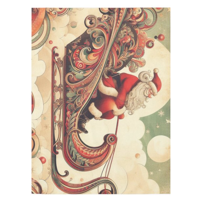 vintage/whimsical/santa/Christmas Tablecloth (Front)