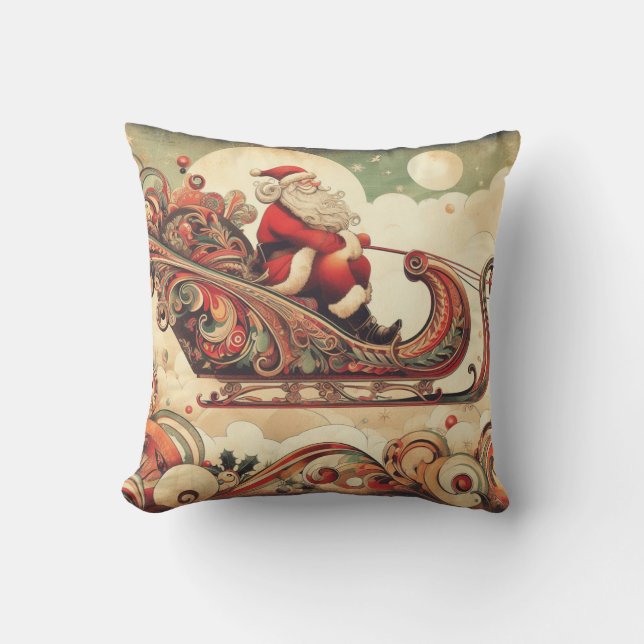 vintage/whimsical/santa/Christmas Throw Pillow (Front)