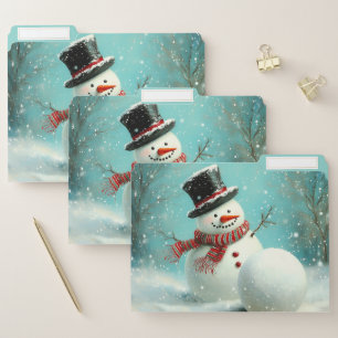 Vintage Whimsical Winter Snowman Joy File Folder