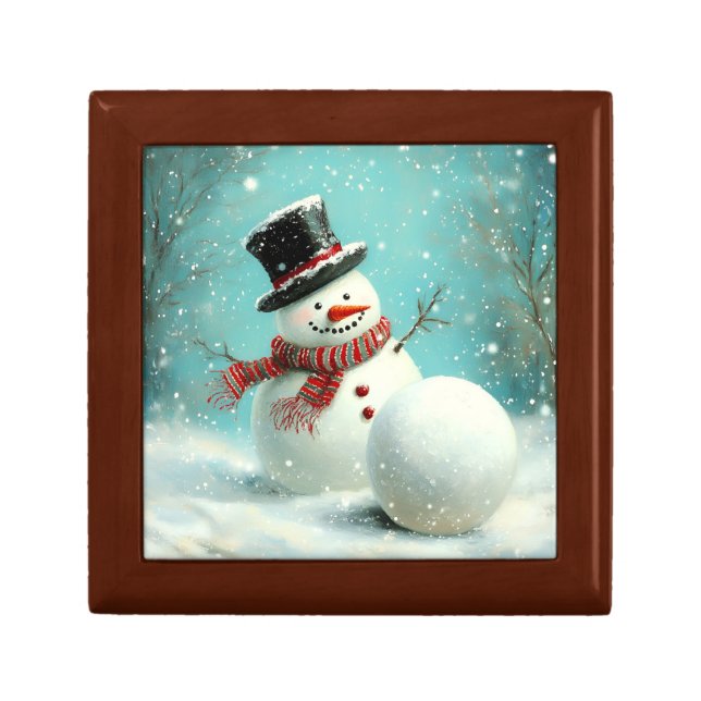 Vintage Whimsical Winter Snowman Joy Gift Box (Front)