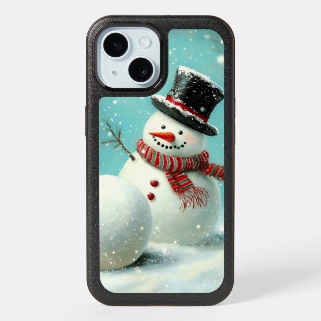 Vintage Whimsical Winter Snowman Joy iPhone 15 Case (Back)