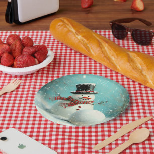 Vintage Whimsical Winter Snowman Joy Paper Plates