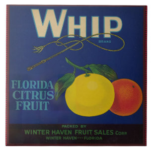 Vintage Whip Citrus Fruit Label Ceramic Tile