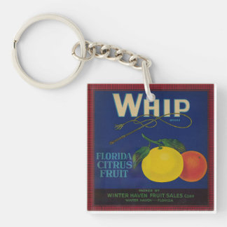 Vintage Whip Citrus Fruit Label Keychain