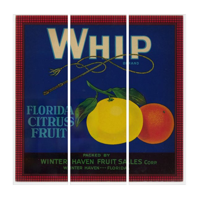 Vintage Whip Citrus Fruit Label  Triptych (Front)