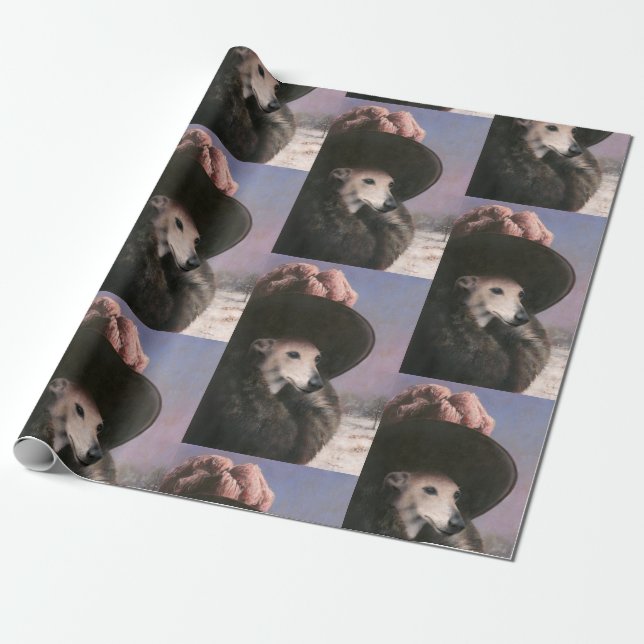 Vintage Whippet In Snow Wrapping Paper (Unrolled)