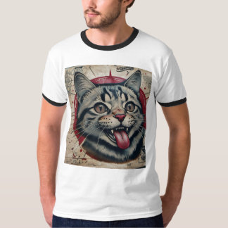 Vintage Whiskers | Playful Cat Tattoo T Shirt