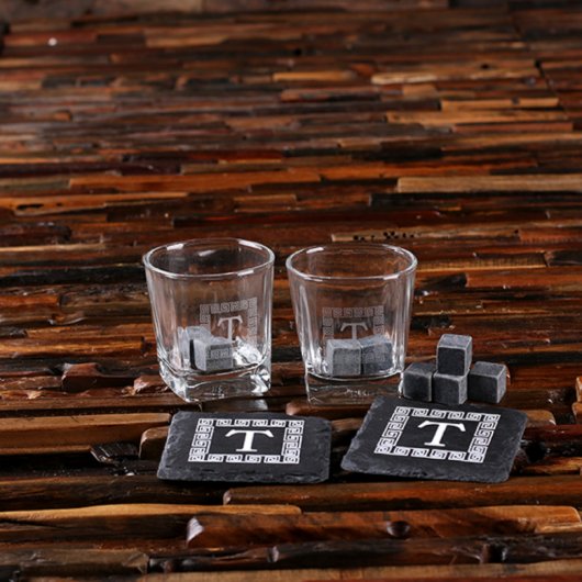 Vintage Whiskey Set: Stones, Coasters & Glasses (Front)