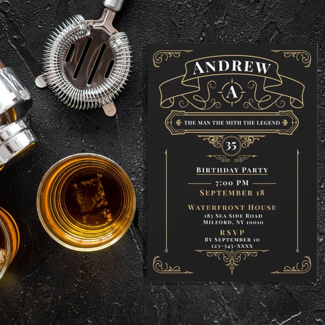 Vintage Whisky Black Birthday Invitation (Creator Uploaded)