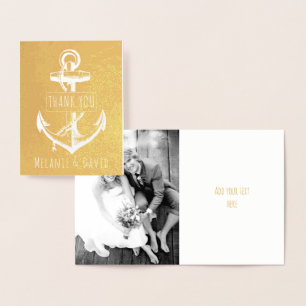 Vintage white anchor nautical wedding gold foil card