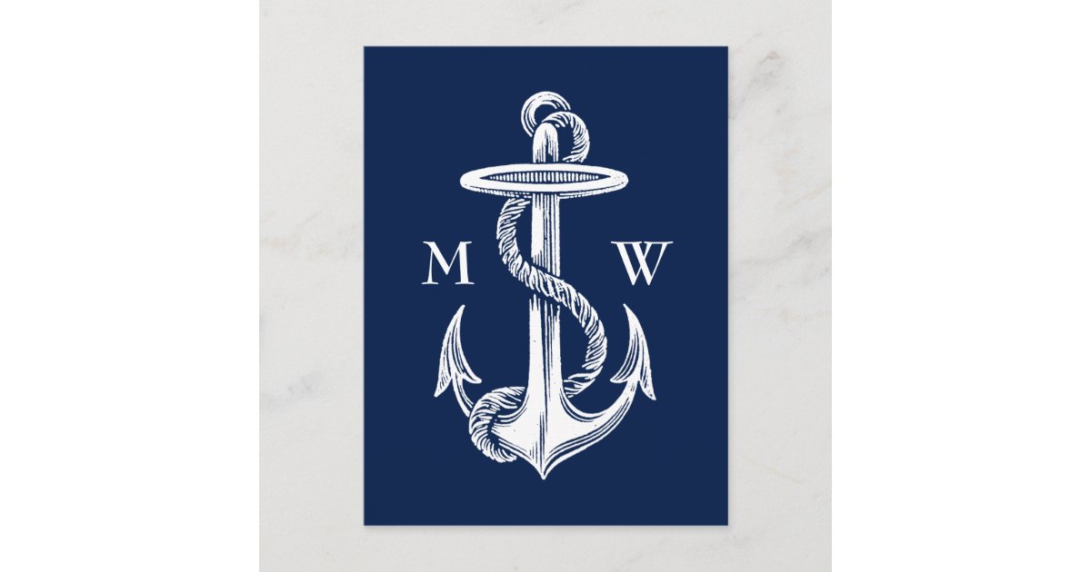 Vintage White Anchor Rope Navy Blue Background Postcard