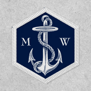 Vintage White Anchor Rope Navy Blue Monogram Patch