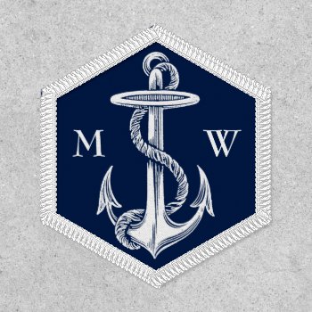 Vintage White Anchor Rope Navy Blue Monogram Patch by BCVintageLove at Zazzle