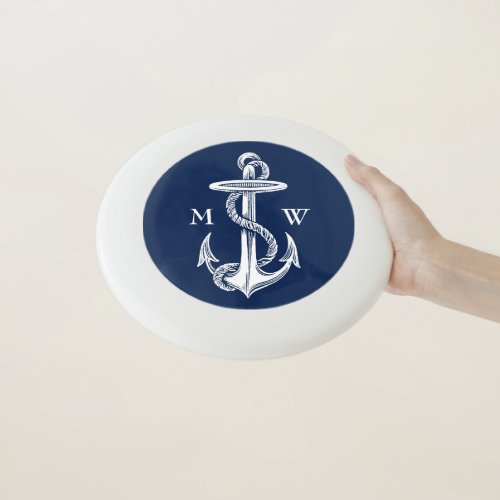 Vintage White Anchor Rope Navy Blue Monogram Wham_O Frisbee