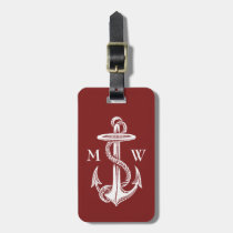 Vintage White Anchor Rope Wine Red Nautical Luggage Tag