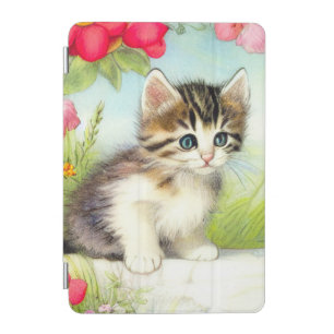Vintage White and Brown Kitten with Flowers iPad Mini Cover
