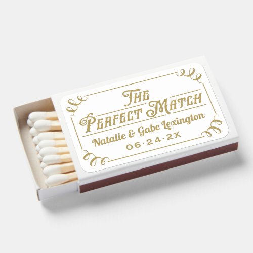 Vintage White and Gold Custom Wedding Monogram Matchboxes