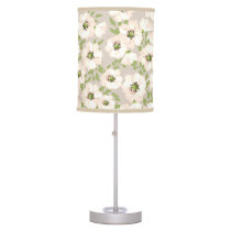 Vintage White and Green Floral Table Lamp