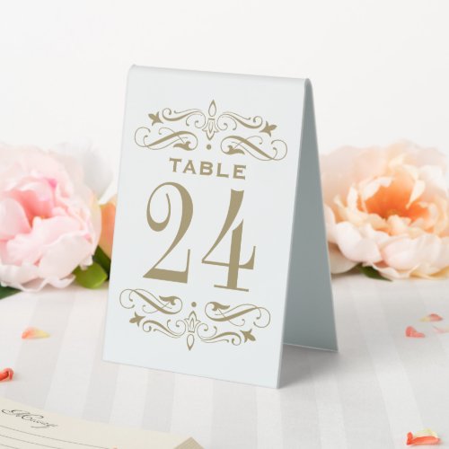 Vintage White Antique Flourish Wedding Table Tent Sign