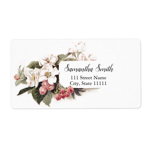 Vintage White Apple Blossoms and Pink Roses Label