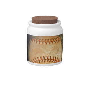 Vintage White Baseball red stitching Candy Jar
