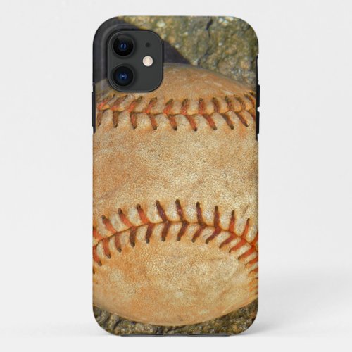 Vintage White Baseball red stitching iPhone 11 Case