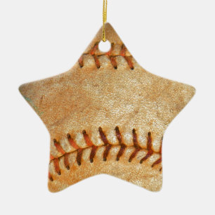 Vintage White Baseball red stitching Ceramic Ornament