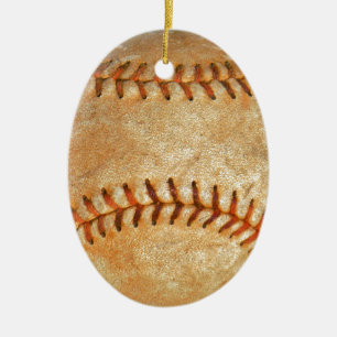Vintage White Baseball red stitching Ceramic Ornament