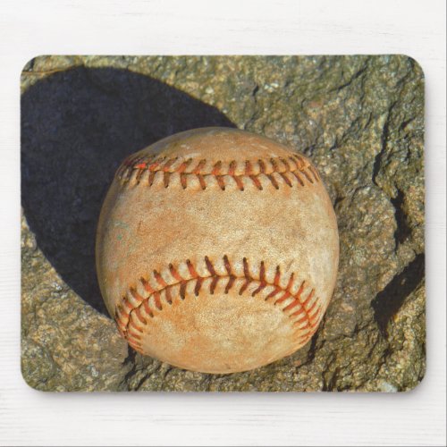 Vintage White Baseball red stitching Mouse Pad