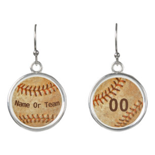Vintage White Baseball softball DIY custom name a Earrings