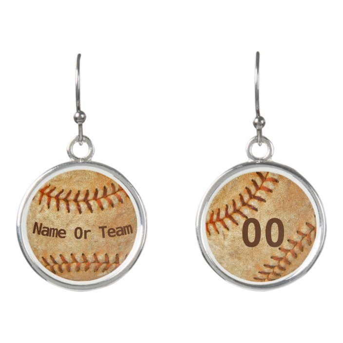 Vintage White Baseball Softball Diy Custom Name A Earrings