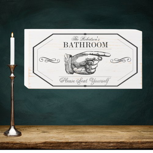Vintage White Bathroom Please Seat Yourself Wooden Box Sign