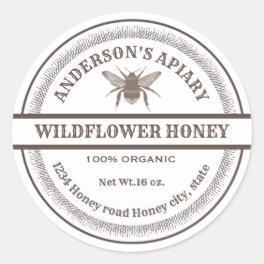 Vintage white bee apiary honey jar label