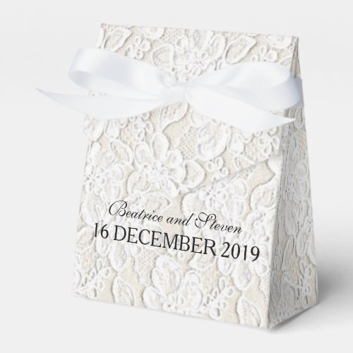 Vintage White Beige Floral Lace Wedding Favor Box